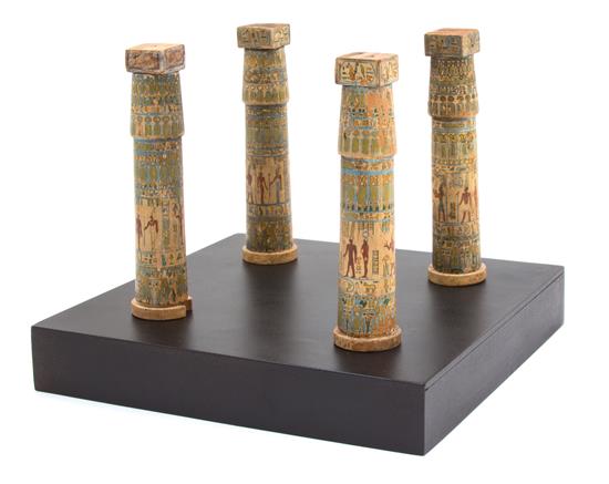 Appraisal: Sale Lot A Group of Four Miniatured Egyptian Painted Columns