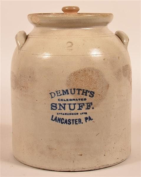 Appraisal: Demuth's Snuff Stoneware Two Gallon Crock Demuth's Snuff Lancaster Pa