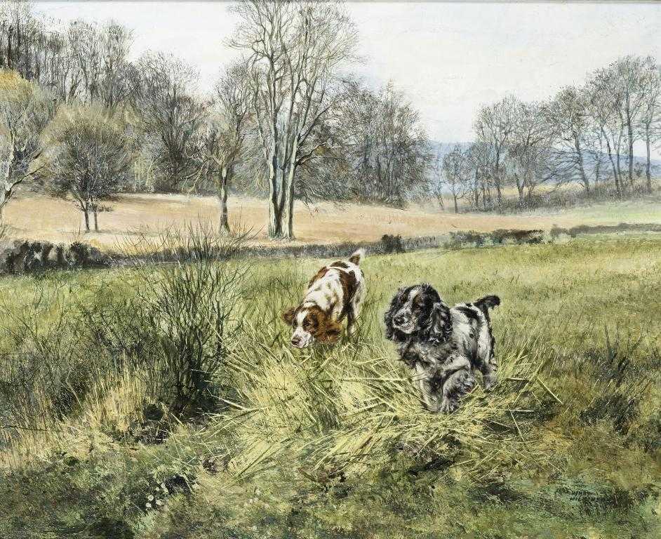 Appraisal: HENRY WILKINSON - SPANIELS AT WORK signed x cm