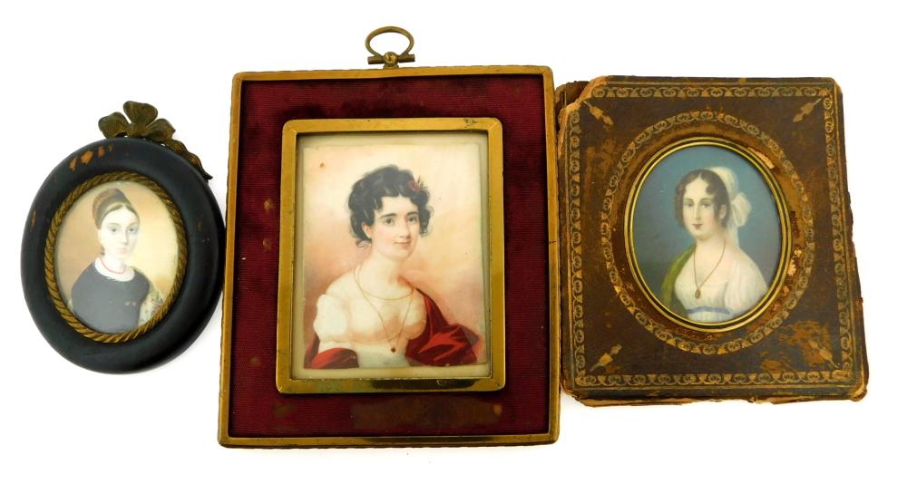 Appraisal: MINIATURE Three women all with Empire waist gowns one on