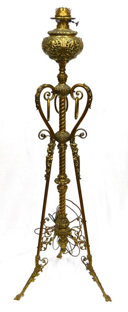 Appraisal: ANTIQUE BH DUPLEX TORCHIERE GILT BRASS FLOOR LAMP Antique BH