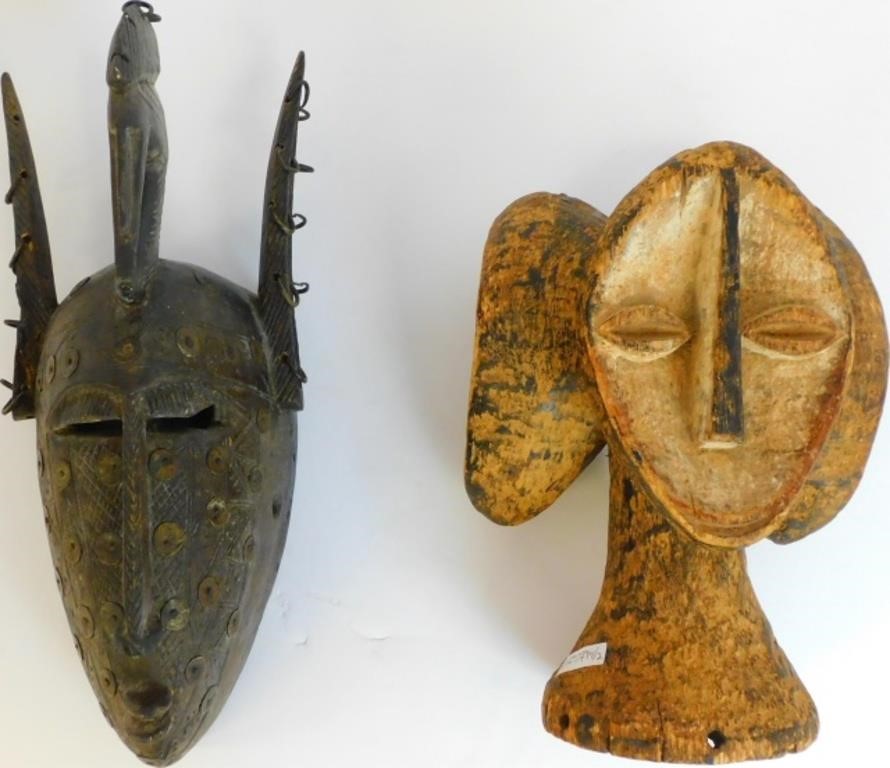 Appraisal: TWO TH C CARVED AFRICAN OBJECTS TO INCLUDE Athree faced