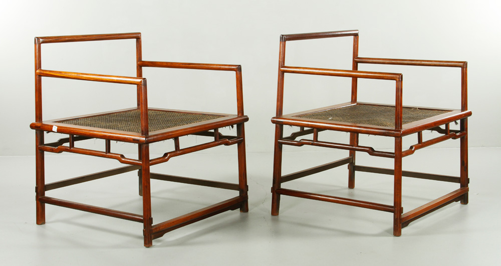 Appraisal: - Pr Chinese Huanghuali Wood Chairs Pair of huanghuali wood