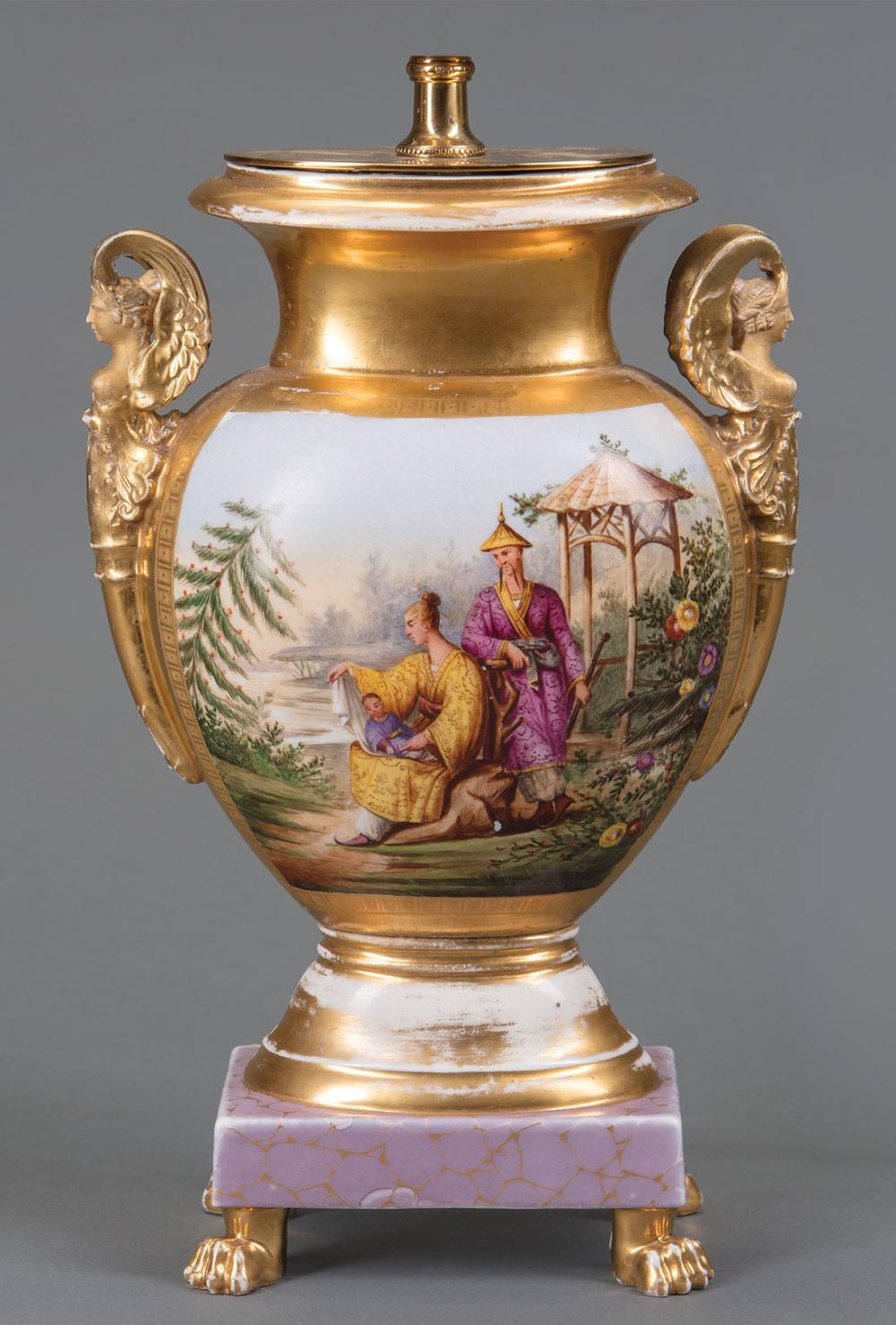 Appraisal: Paris Polychrome and Gilt Porcelain Vase mid- th c winged