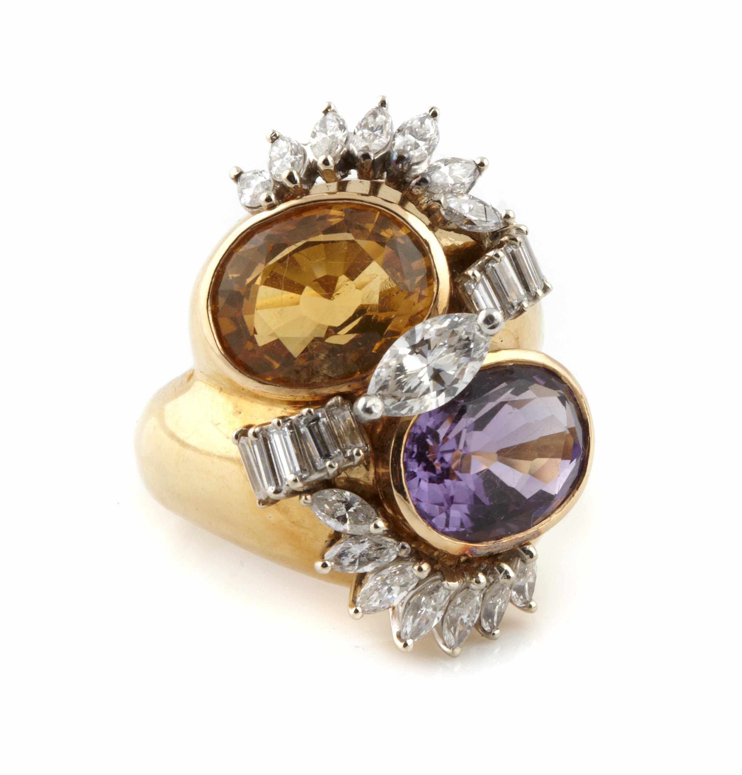 Appraisal: An amethyst citrine diamond and kt gold by pass ring