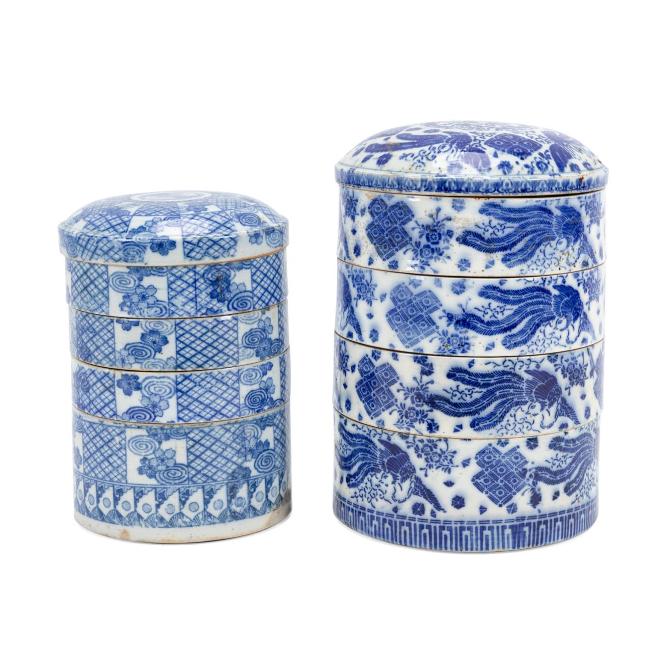 Appraisal: TWO JAPANESE BLUE AND WHITE STACKING BOXES Two Japanese blue