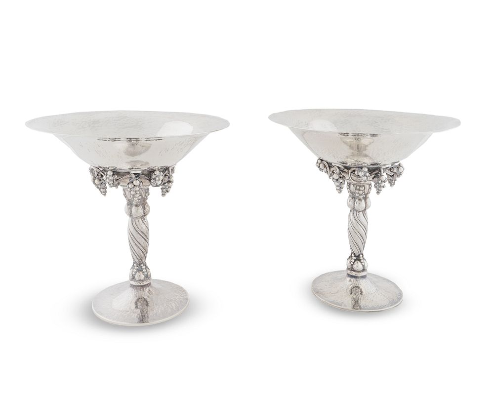 Appraisal: A Pair of Georg Jensen Silver Compotes Height x diameter