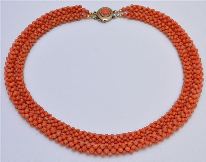 Appraisal: VINTAGE CORAL NECKLACE WITH K CLOSURE One lady's multi strand