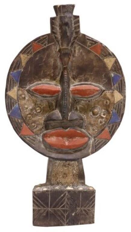 Appraisal: African tribal carved wood mask sculpture concave surface with polychrome