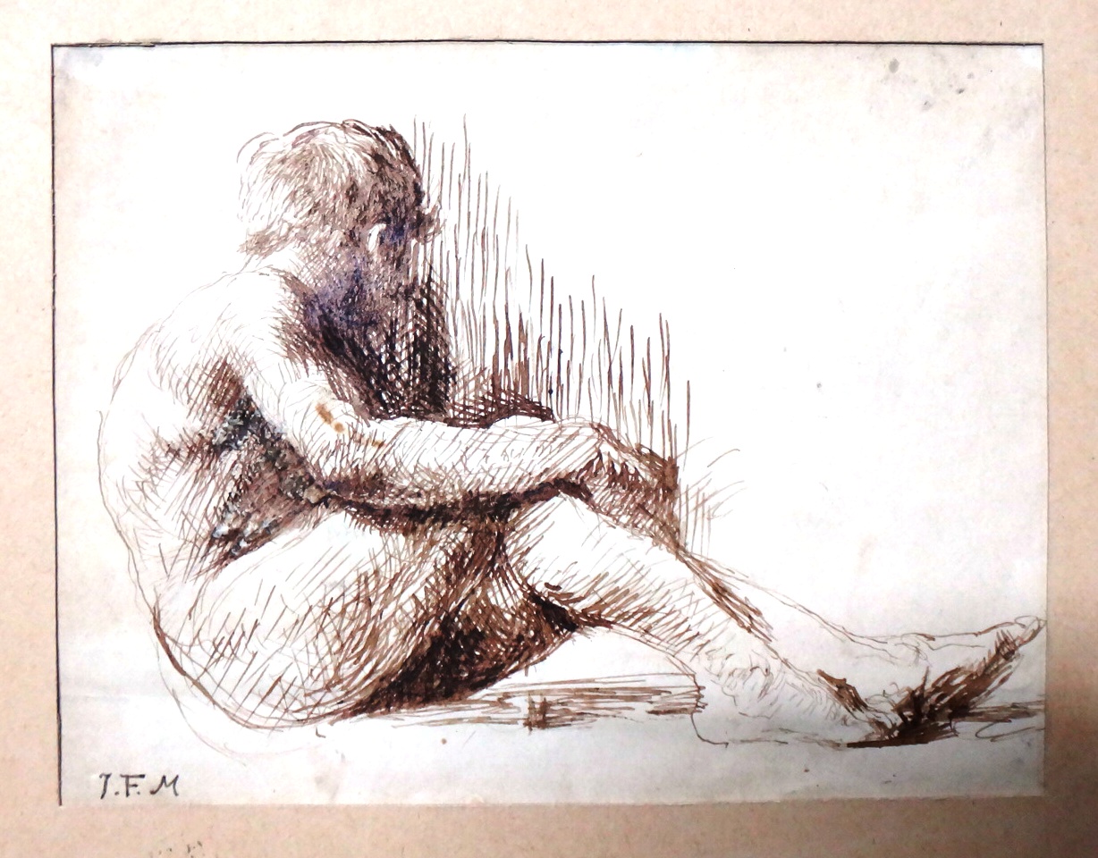 Appraisal: Follower of Jean Francois Millet Seated boy pen and ink