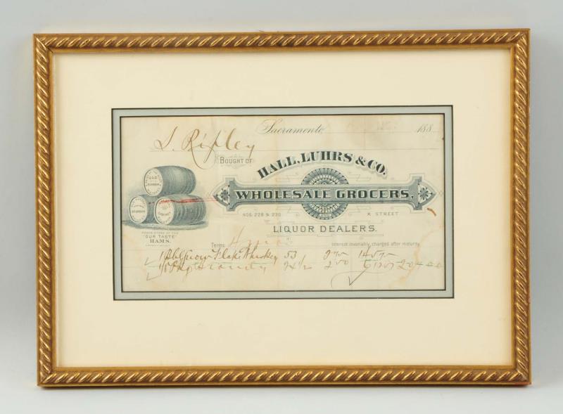 Appraisal: Hall Luhrs Company Liquor Dealer Billhead This s bill head