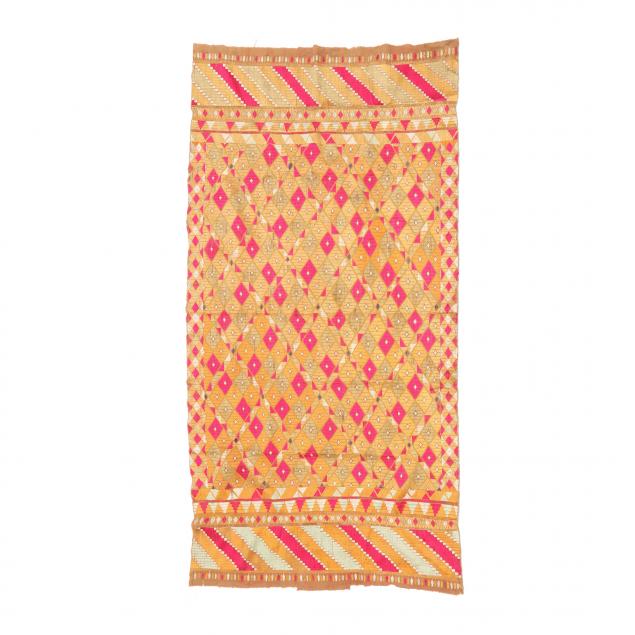 Appraisal: AN INDIAN PUNJAB PHULKARI SILK EMBROIDERED TEXTILE WITH DIAMOND PATTERN