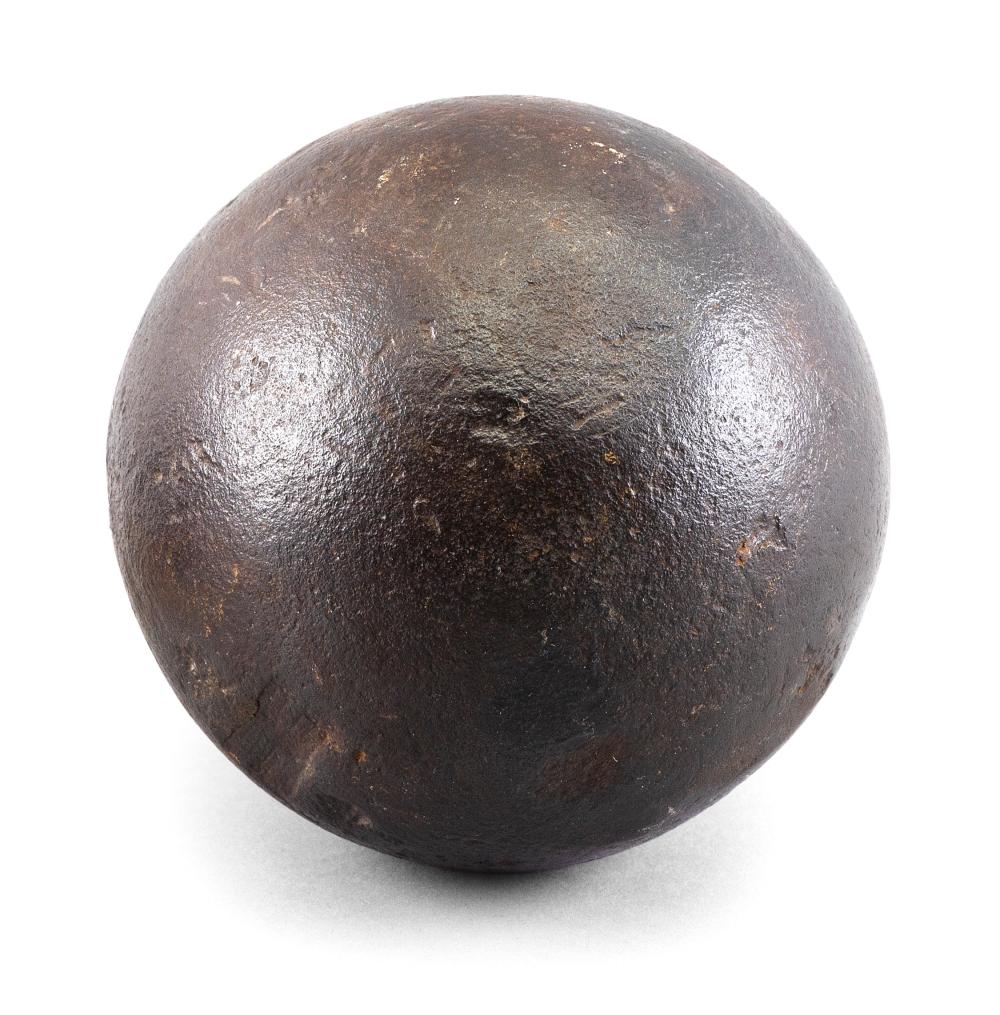 Appraisal: CAST IRON CANNON BALL TH CENTURY DIAMETER CAST IRON CANNON