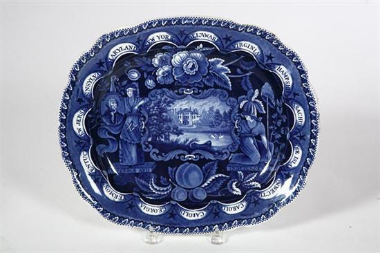 Appraisal: HISTORICAL BLUE STAFFORDSHIRE PLATTER English ca - Impressed Clews States