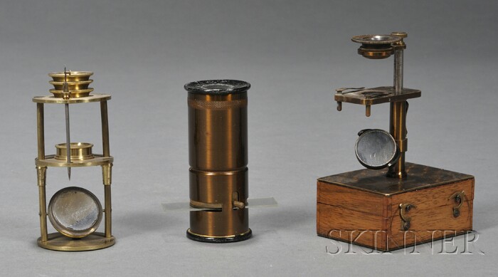 Appraisal: Three Small Microscopes th th centuries including a small drum