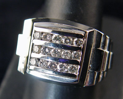 Appraisal: GENTS WHITE GOLD AND DIAMOND ROLEX STYLE RING K white