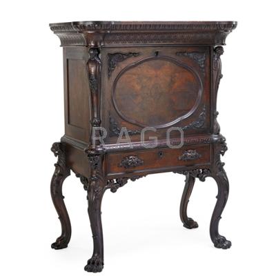 Appraisal: RENAISSANCE REVIVAL SECRETARY ABBATANTE Walnut hinged drop front on cabriole