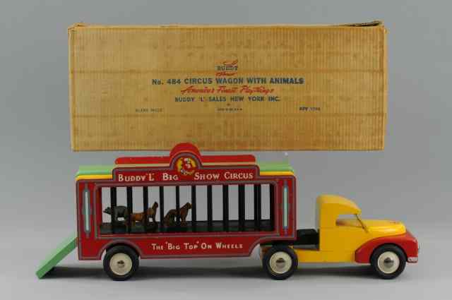 Appraisal: BUDDY 'L' BOXED WOODEN CIRCUS WAGON TRUCK C very colorful