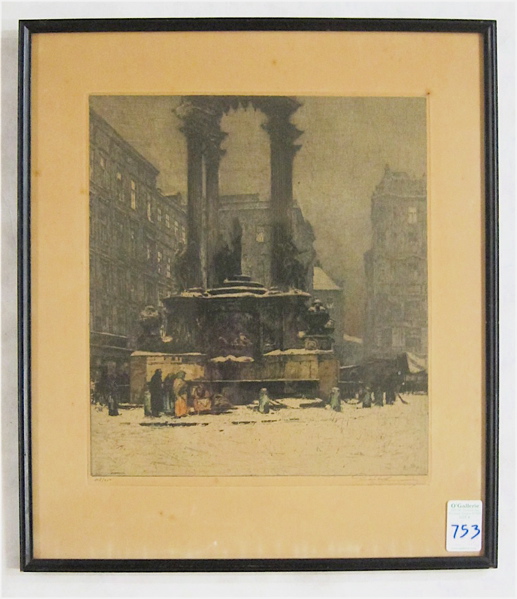 Appraisal: LUIGI KASIMIR COLOR ETCHING Austria - Hoher Market Vienna Image