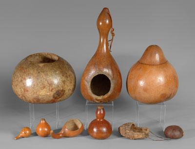 Appraisal: Collection of nine antique gourds various sizes and forms one