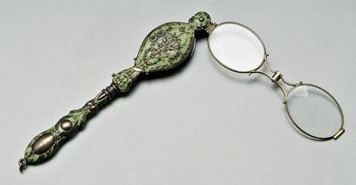 Appraisal: Sterling and enamel lorgnette neoclassical design with green enamel decoration