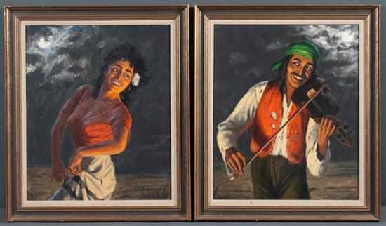 Appraisal: Fritz Muller-Schwaben German - ''Gypsy Fiddler'' and ''Gypsy Dancer'' pair