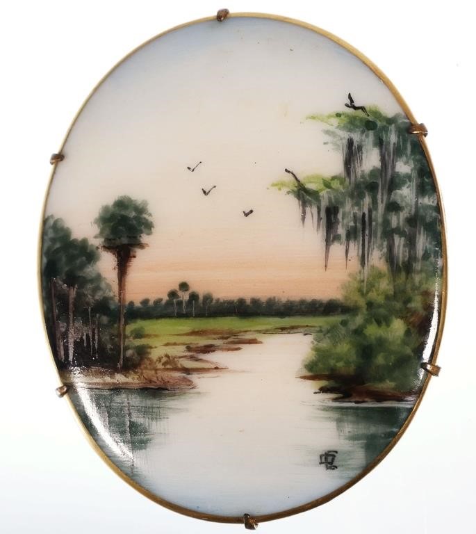 Appraisal: Florida scene painted on porcelain -- called a cameona --