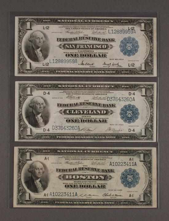 Appraisal: Three United States Federal Reserve Bank Notes Series of signed