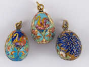 Appraisal: Three Russian cloisonne enamelled eggs all with standard silver marks