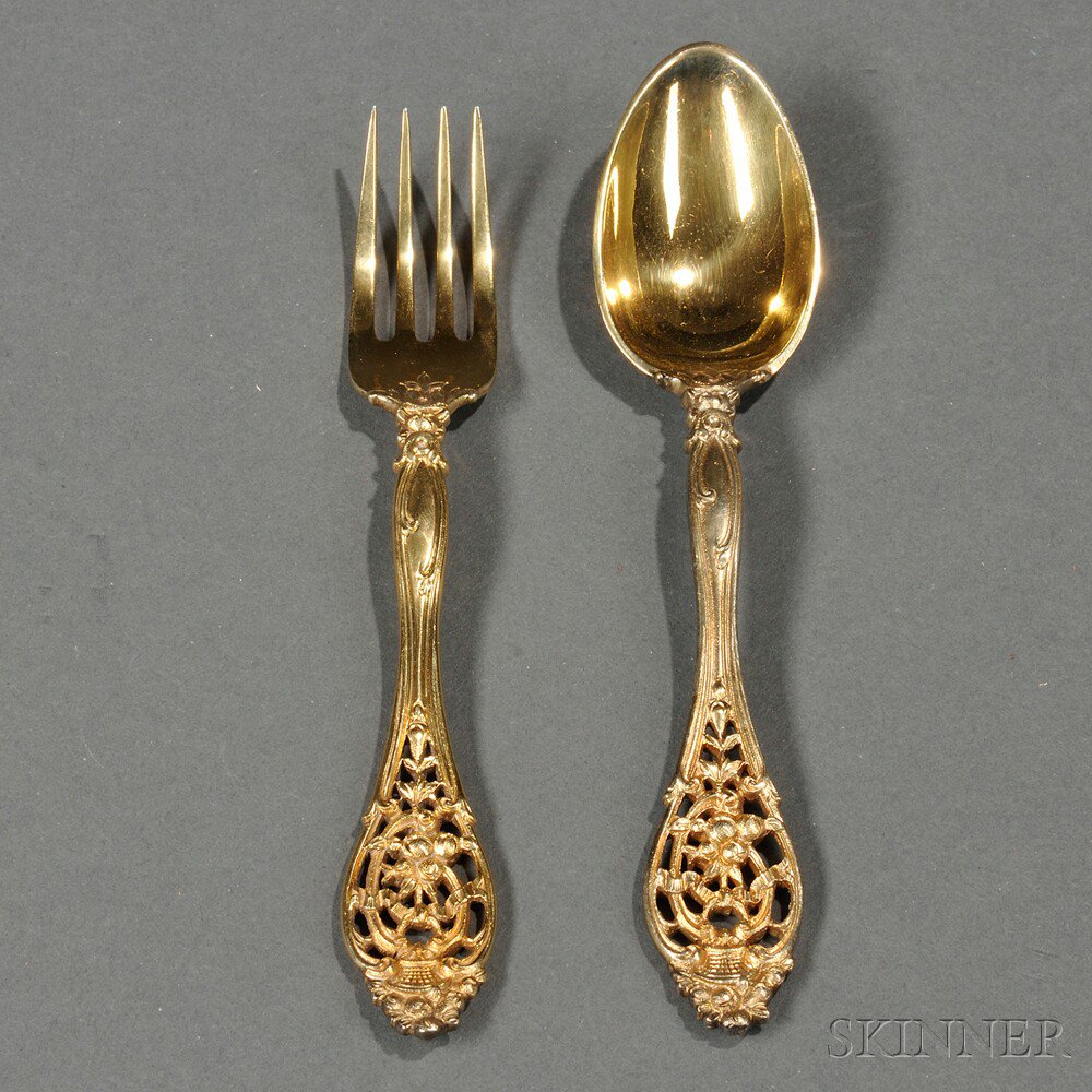 Appraisal: Twenty-four Pieces of Sterling Silver Vermeil Flatware late th early