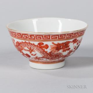 Appraisal: Iron Red Enameled Porcelain Dragon Cup Iron Red Enameled Porcelain