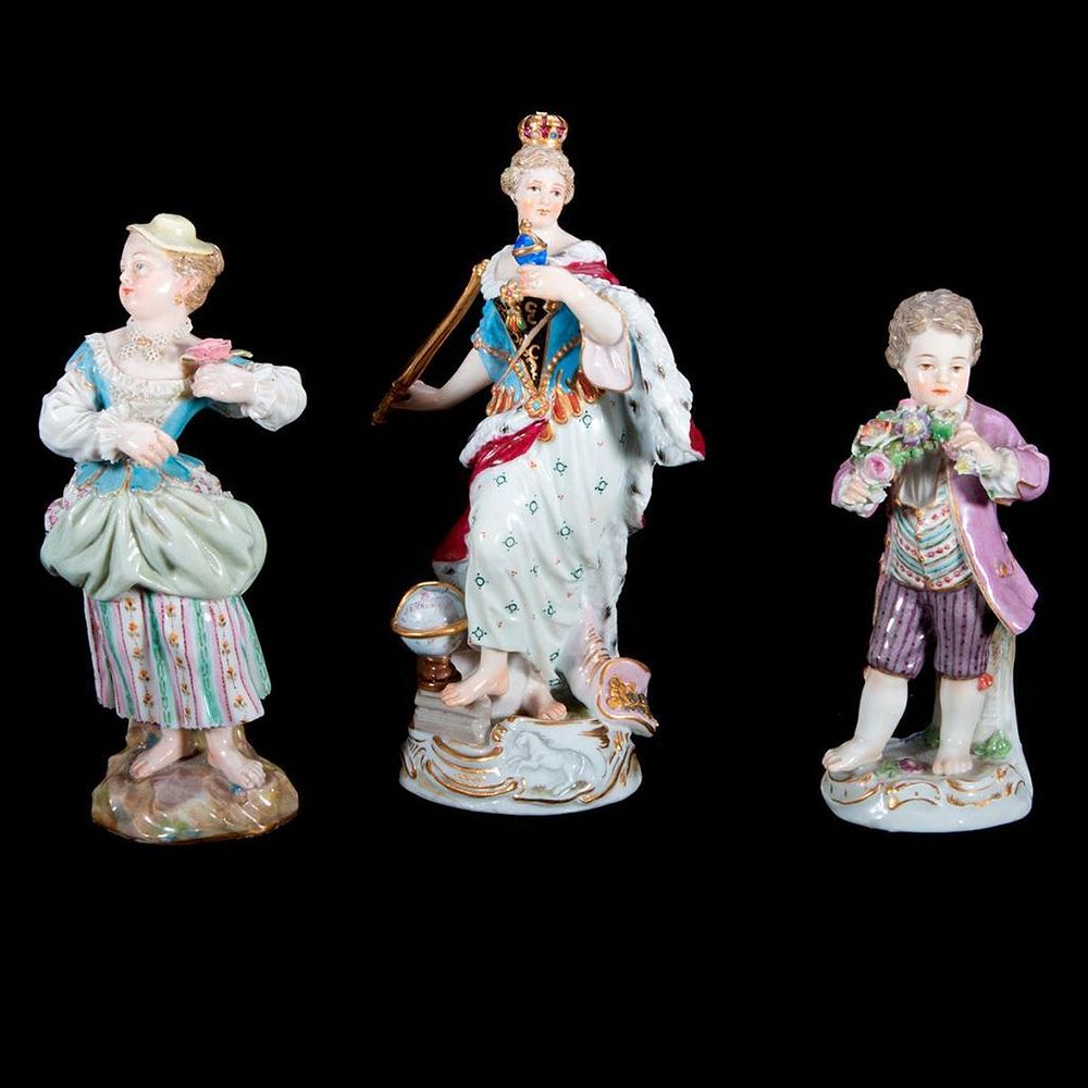 Appraisal: Three Meissen Figures Three Meissen Figures Boy with bough of