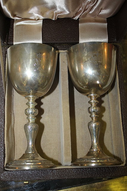 Appraisal: TWO CASED PAIRS OF COMMEMORATIVE SILVER GOBLETS for The Silver