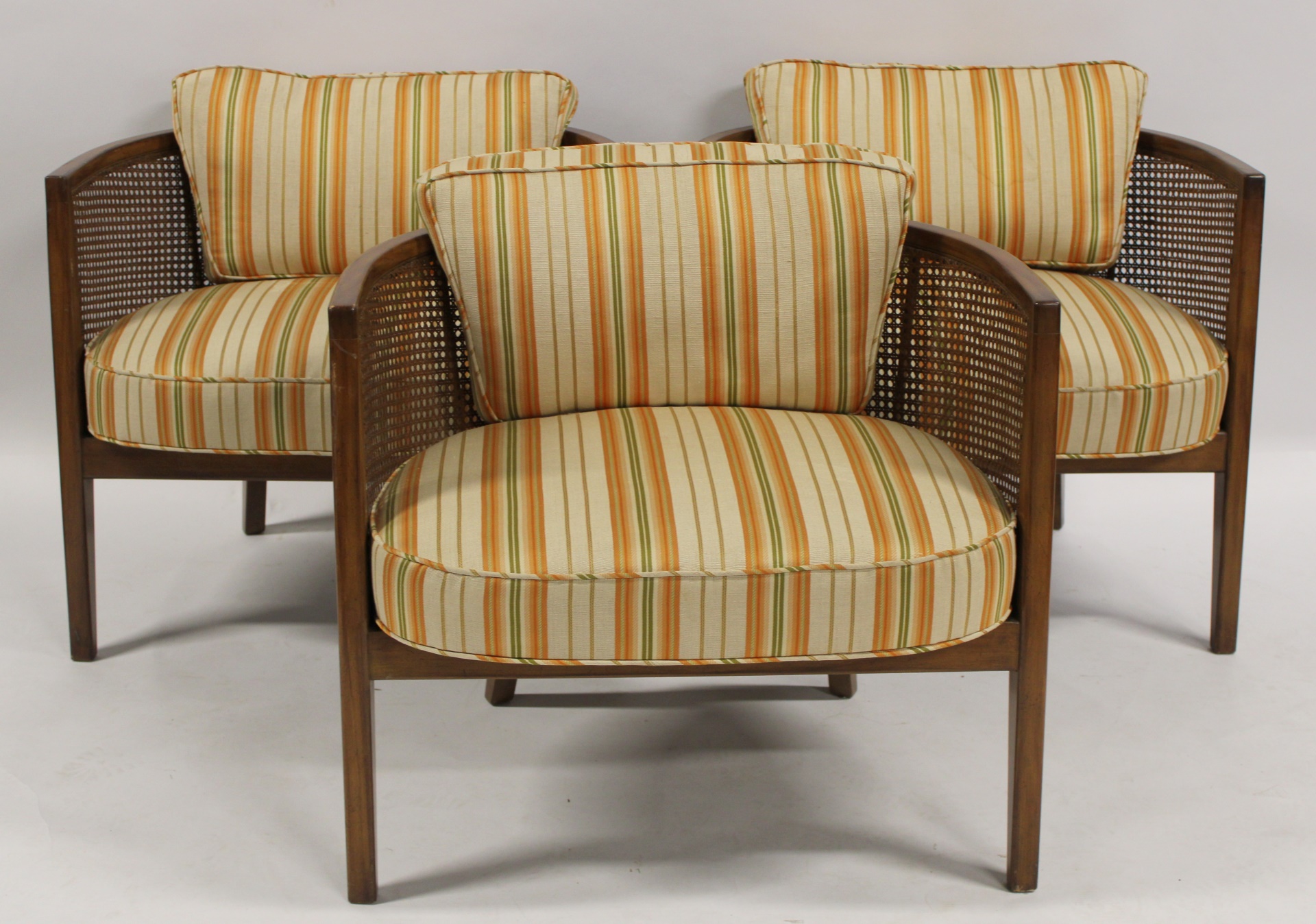 Appraisal: Midcentury Demilune Club Chairs with Caned Backs Nice lines sturdy