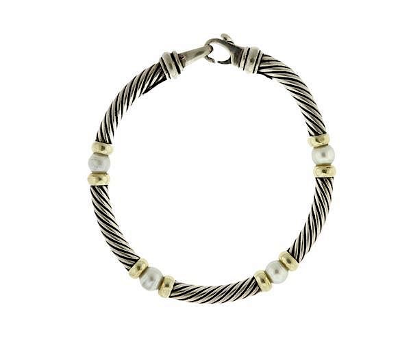 Appraisal: David Yurman K Gold Sterling Silver Pearl Cable Bracelet METAL