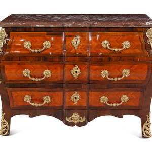 Appraisal: A R gence Style Gilt Bronze Mounted Parquetry Marble-Top Bombe