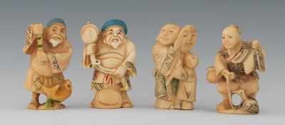 Appraisal: A Group of Four Carved Ivory Figural Netsuke Containing an