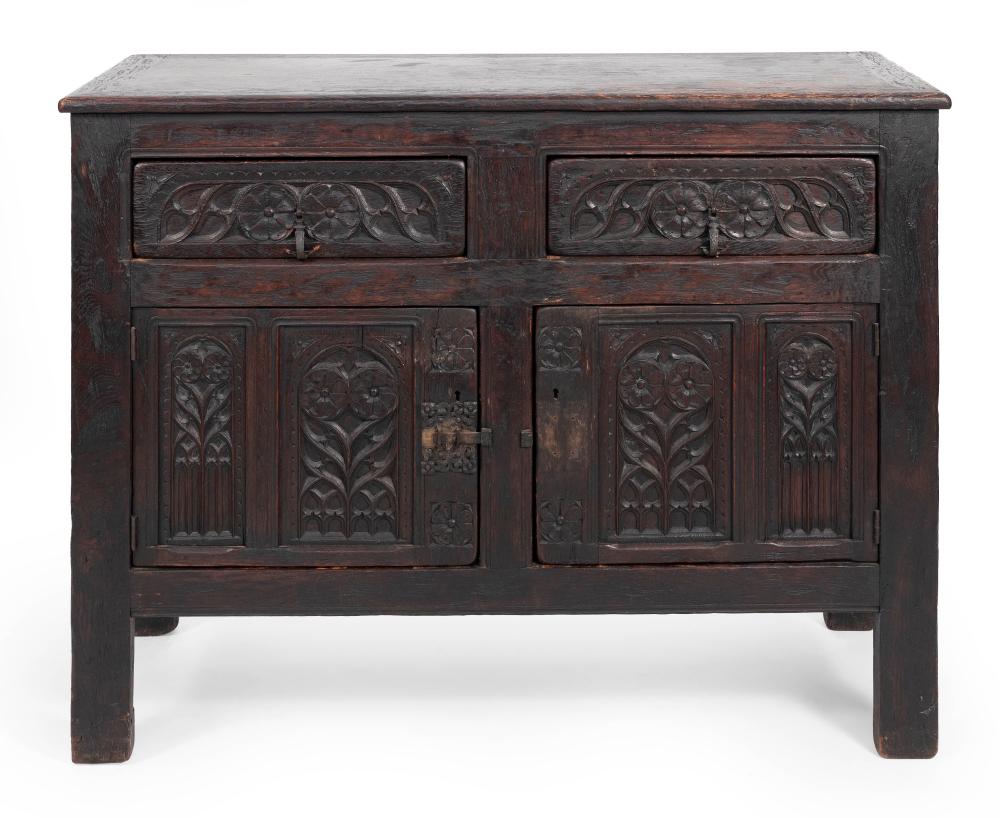 Appraisal: CARVED OAK CUPBOARD ENGLAND EARLY TH CENTURY HEIGHT WIDTH DEPTH