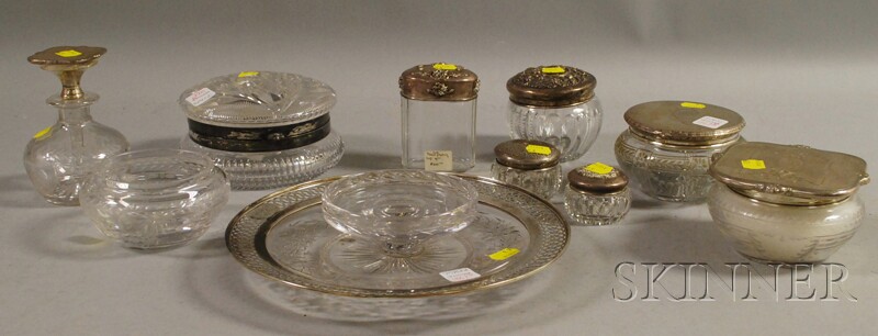 Appraisal: Eight Sterling Silver and Colorless Cut Glass Jars Boxes and