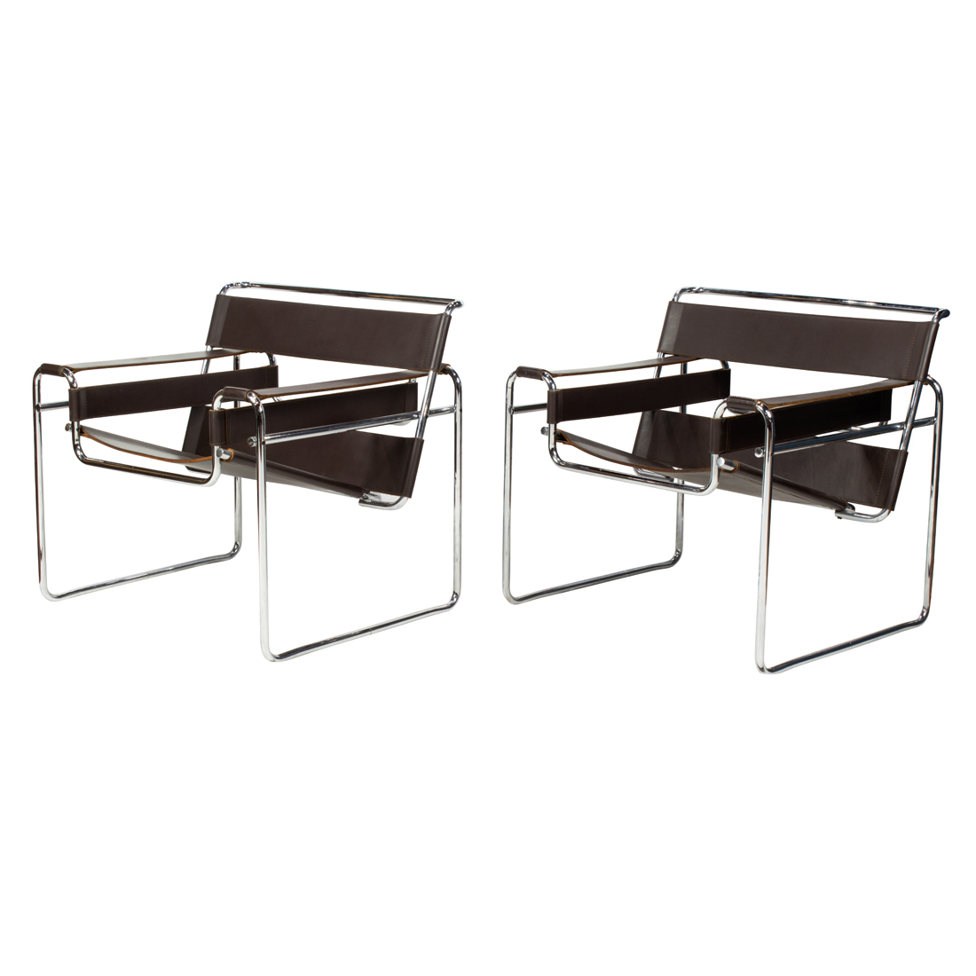 Appraisal: Marcel Breuer Wassily Chairs Pair Knoll Studio USA dark brown