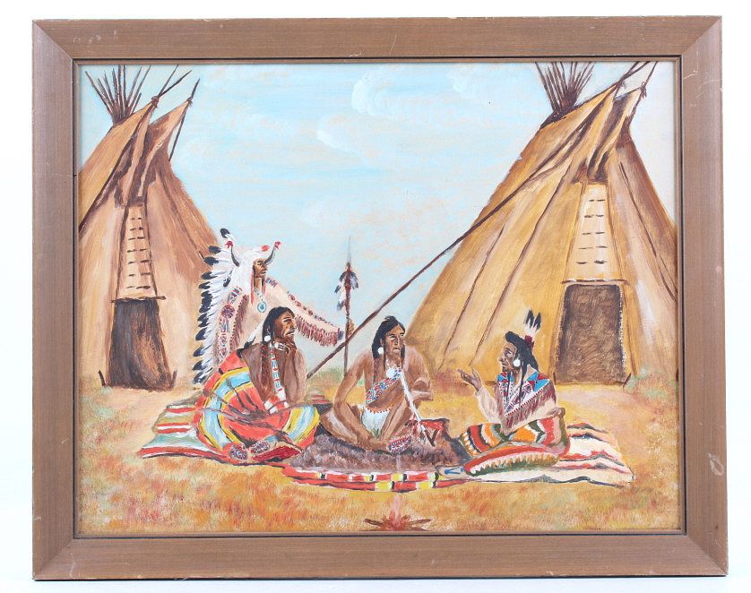 Appraisal: Ishe Sha Kay Blackfoot Indian Village Painting Included in this