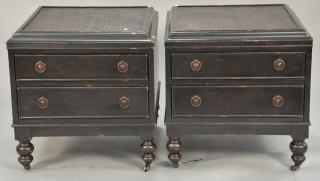 Appraisal: Pair of two drawer stands with woven tops ht in