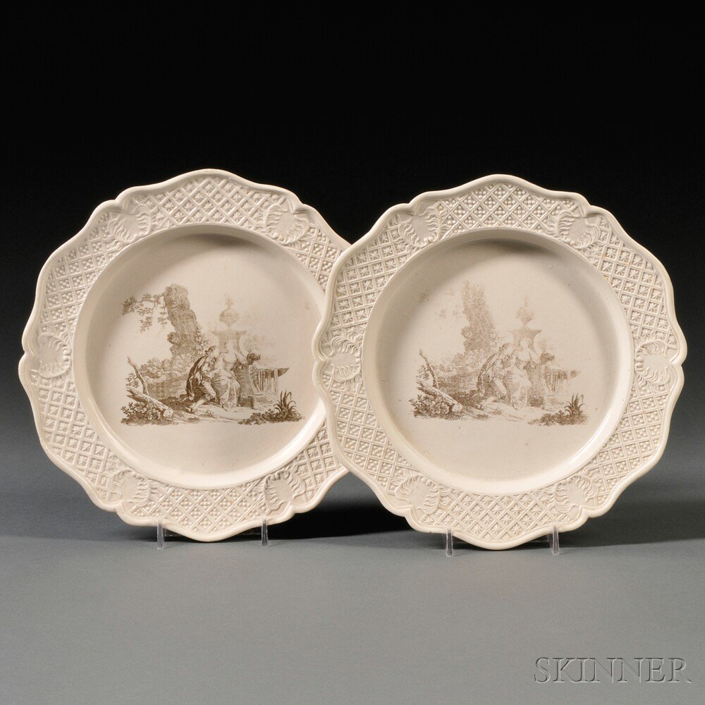 Appraisal: Pair of Staffordshire Black Transfer-printed Salt-glazed Stoneware Plates England c