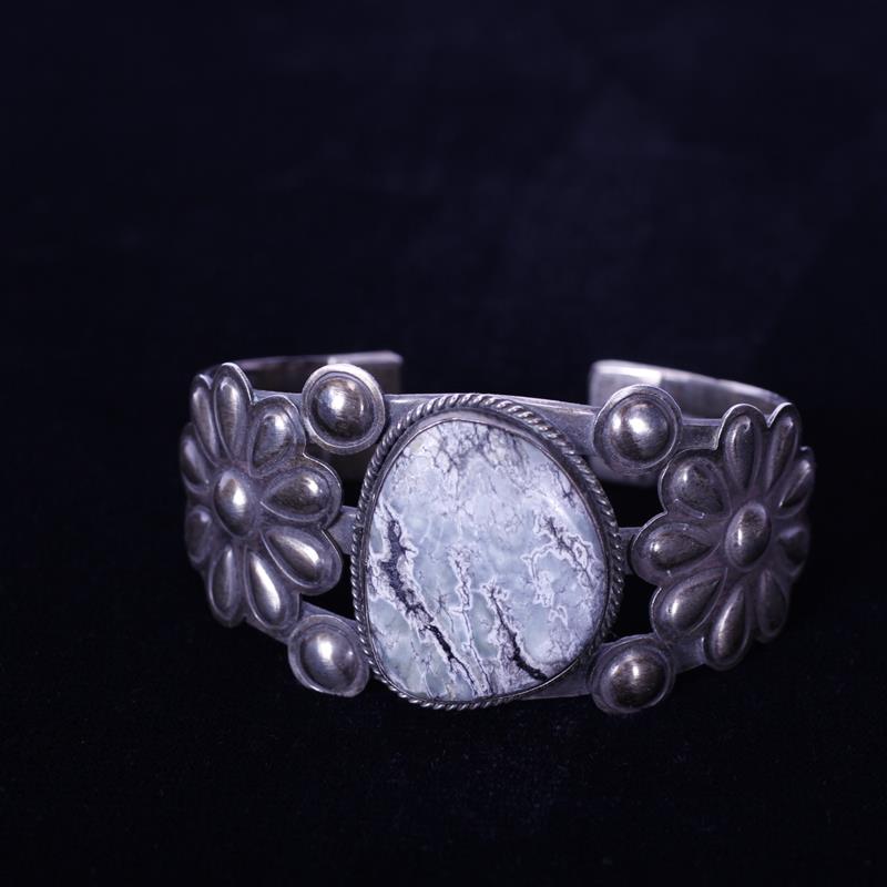 Appraisal: Native American Sterling Silver Jasper Floral bracelet cuff Initials RJ