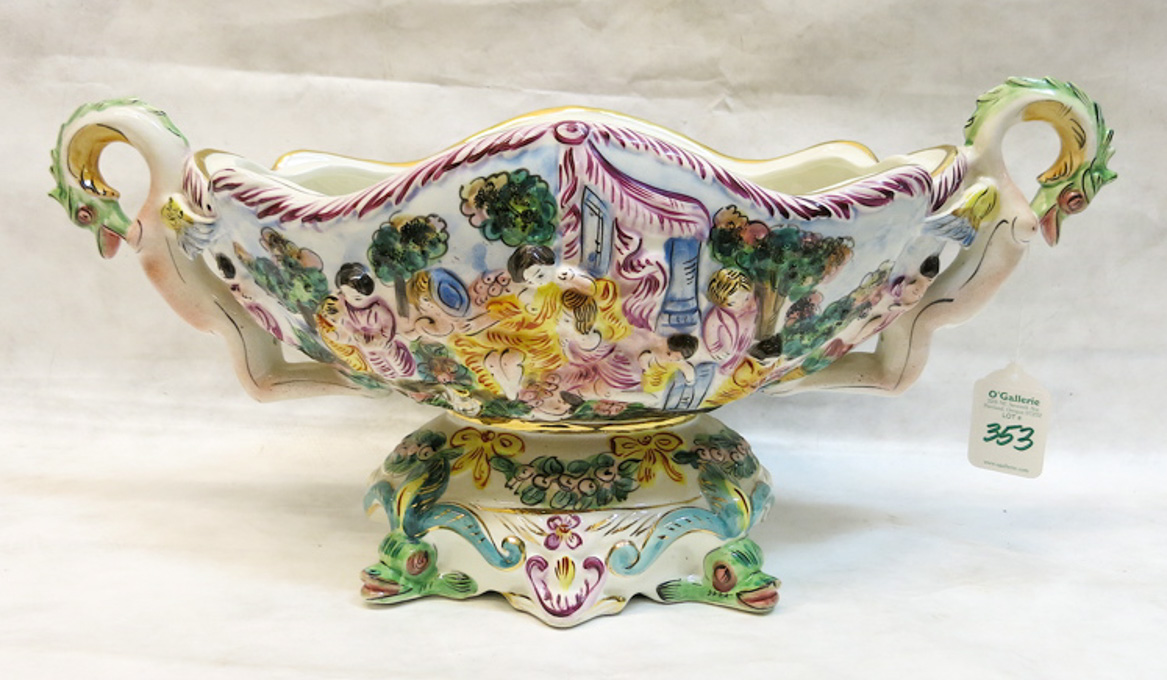 Appraisal: CAPODIMONTE PORCELAIN FOOTED CENTER BOWL Italian th century an oval