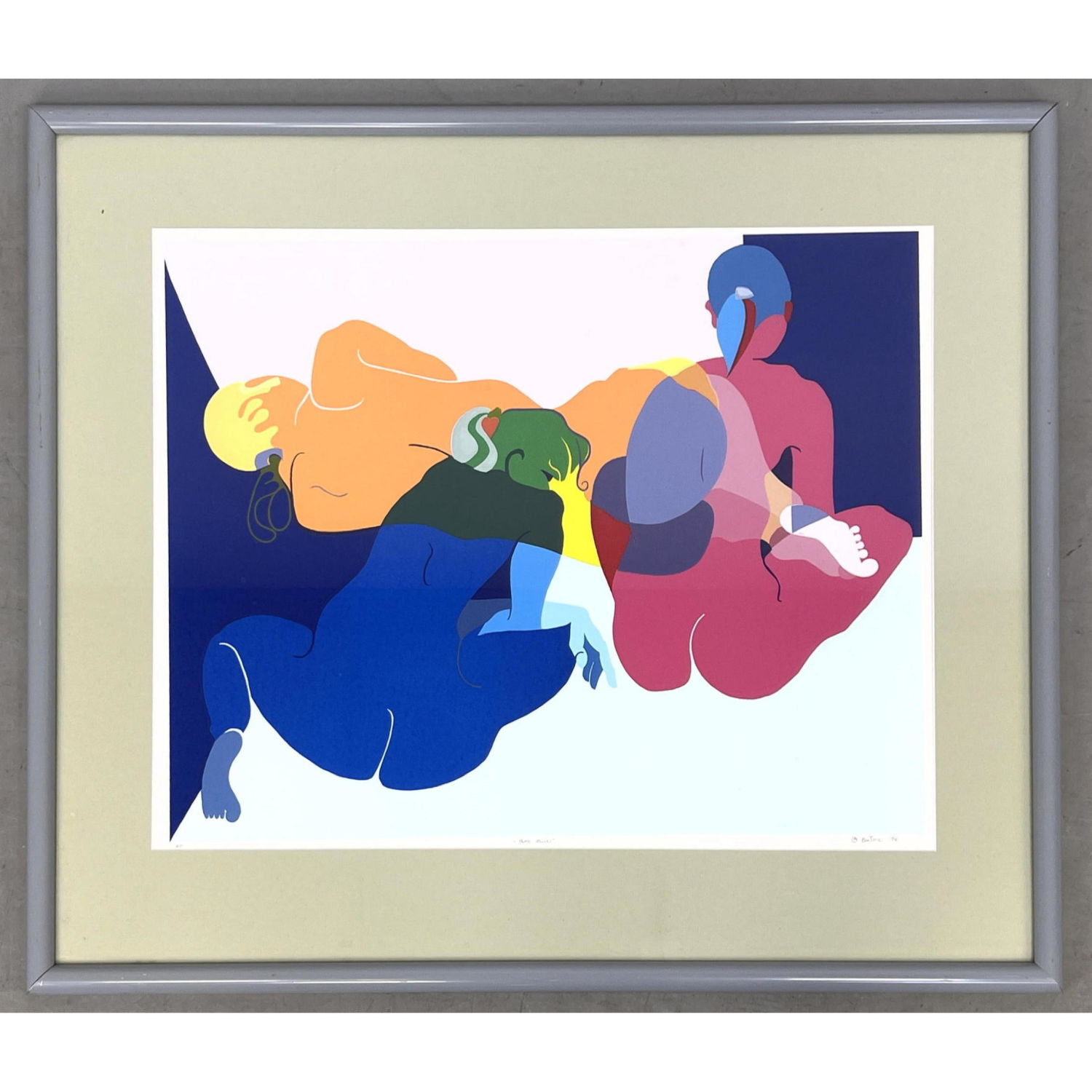 Appraisal: BERTONE Signed Abstract Figural Modernist Print Three Muses Colorful Nude