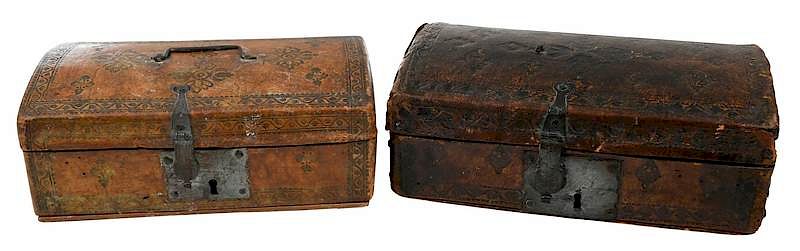 Appraisal: Two th Century Tooled Leather Document Boxes Continental both slightly