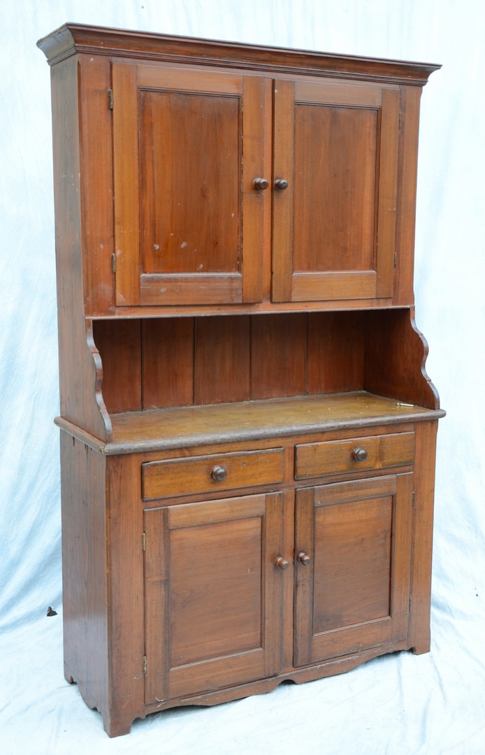 Appraisal: -Piece pine step-back wall cupboard with large open pie shelf