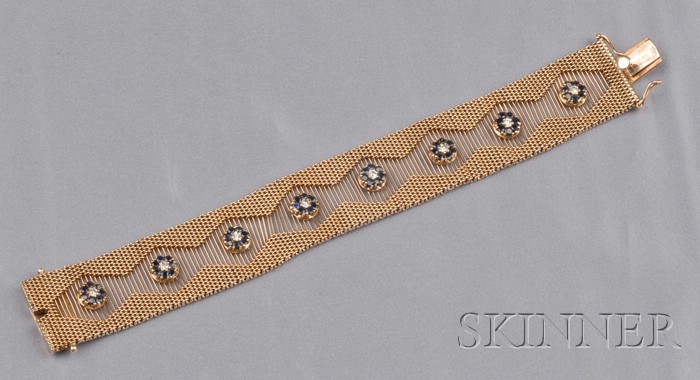 Appraisal: kt Gold Sapphire and Diamond Bracelet c s set with