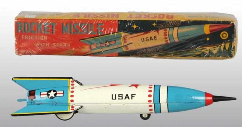 Appraisal: Tin Rocket Missile Friction Toy Description Japanese Working but needs